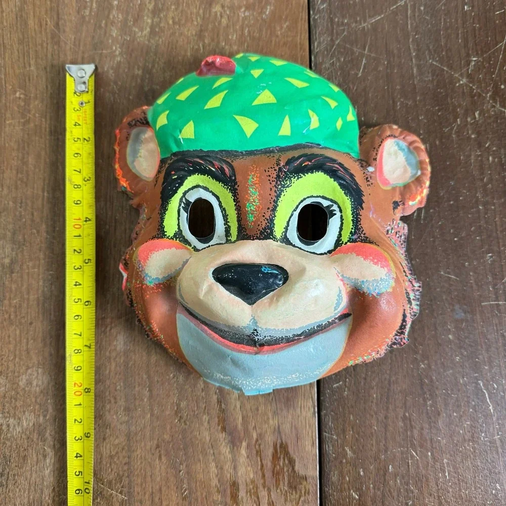 Vintage Ben Cooper 1970s Plastic‎ Bear with Hat Neon black light full face mask